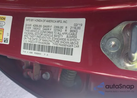 2019 Honda Accord Lx z USA, uszkodzony, nr VIN 1HGCV1F1XKA056286